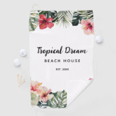 Watercolor Tropical Floral Botanical Beach House Golfhandtuch (Insitu)