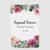 Watercolor Tropical Floral Botanical Beach House Golfhandtuch (Vorderseite)