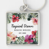 Watercolor Tropical Floral Botanical Beach House Schlüsselanhänger (Vorne)