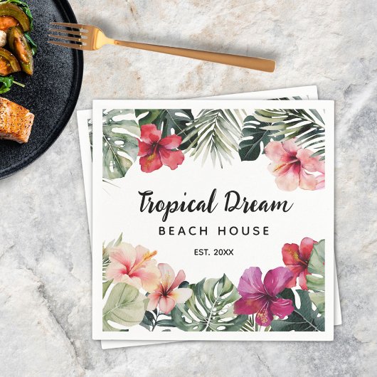 Watercolor Tropical Floral Botanical Beach House Serviette