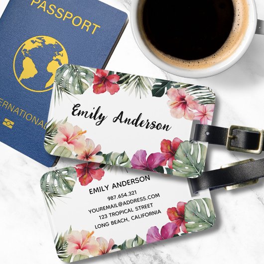 Watercolor Tropical Floral Botanical Summer Beach Gepäckanhänger