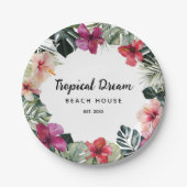 Watercolor Tropical Floral Botanical Summer Beach Pappteller (Vorderseite)