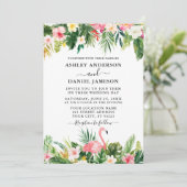 Watercolor Tropical Floral Flamingo Wedding Einladung (Stehend Vorderseite)