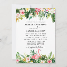 Watercolor Tropical Floral Flamingo Wedding Einladung