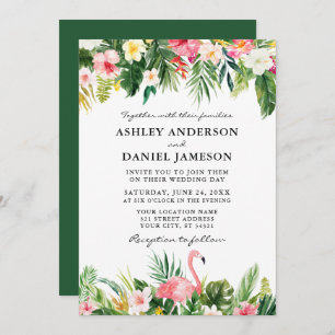 Watercolor Tropical Floral Flamingo Wedding Einladung