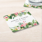 Watercolor Tropical Floral Flamingo Wedding Rechteckiger Pappuntersetzer (angewinkelt)
