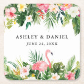 Watercolor Tropical Floral Flamingo Wedding Rechteckiger Pappuntersetzer (Vorderseite)
