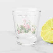 Watercolor Tropical Floral Flamingo Wedding Schnapsglas (Rückseite)
