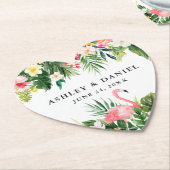 Watercolor Tropical Floral Flamingo Wedingo Herz Untersetzer (angewinkelt)