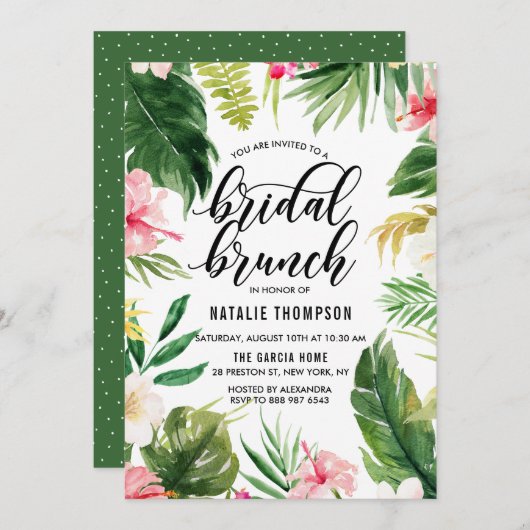 Watercolor Tropical Floral Frame Bridal Brunch Einladung (Vorne/Hinten)