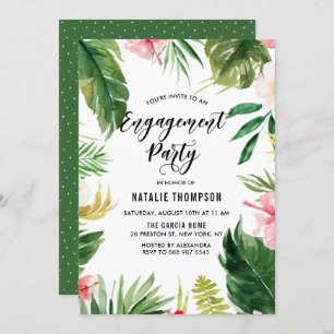 Watercolor Tropical Floral Frame Engagement Party Einladung