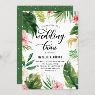 Watercolor Tropical Floral Frame Wedding Luau Einladung