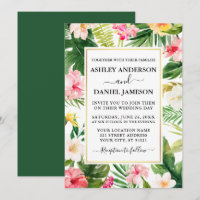 Watercolor Tropical Floral Gold Frame Wedding