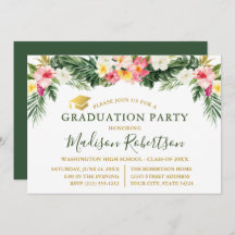 Watercolor Tropical Floral Gold Graduation Party