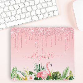Watercolor Tropical Floral Pink Blush Glitter Mousepad