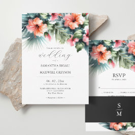 Watercolor Tropical Flowers and Greenery Wedding Einladung
