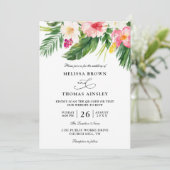 Watercolor Tropical Flowers Budget QR Code Wedding Einladung (Stehend Vorderseite)