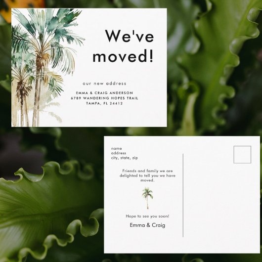 Watercolor Tropical Foliage We've Moved Postkarte