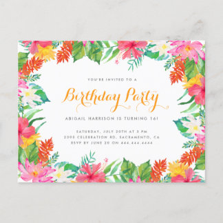 Watercolor Tropical Folies Summer Birthday Party Einladungspostkarte