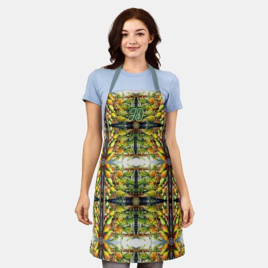 Watercolor Tropical Fruit Stand Monogram Apron 🌺 Schürze (Getragen)