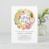 Watercolor Tropical Fruits Summer Birthday Party Einladung (Stehend Vorderseite)
