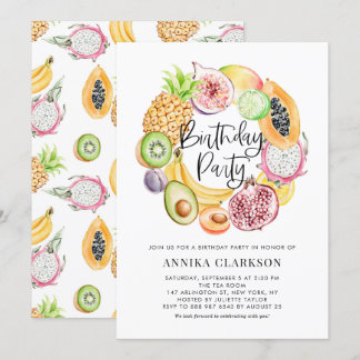 Watercolor Tropical Fruits Summer Birthday Party Einladung