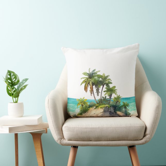 Watercolor Tropical Island Beach Scene Kissen (Stuhl )