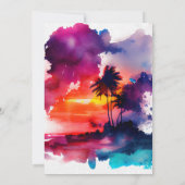 Watercolor Tropical Island Sunset Wedge Einladung (Rückseite)