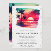 Watercolor Tropical Island Sunset Wedge Einladung (Vorne/Hinten)