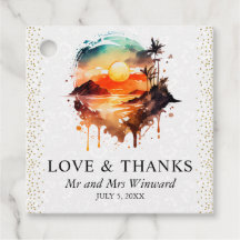 Watercolor Tropical Island Sunset Wedge