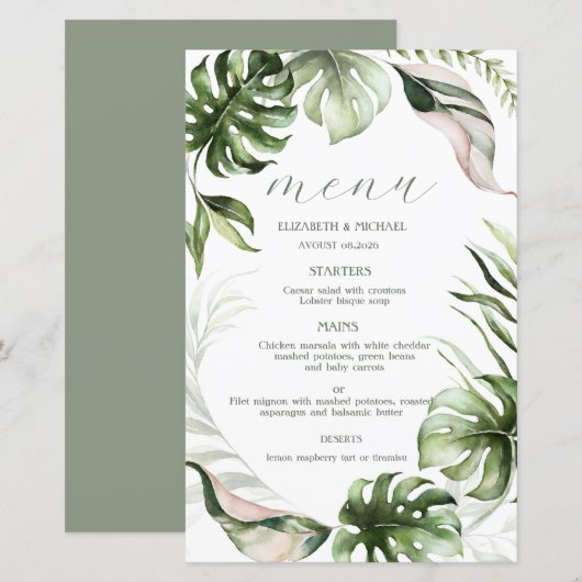 Watercolor Tropical Leaves Greenery  (Vorne/Hinten)