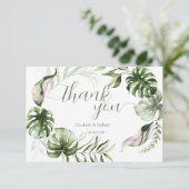 Watercolor Tropical Leaves Greenery  Dankeskarte (Stehend Vorderseite)
