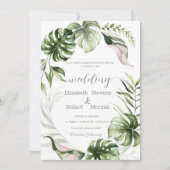 Watercolor Tropical Leaves Greenery  Wedding Einladung (Vorderseite)