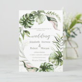 Watercolor Tropical Leaves Greenery  Wedding Einladung (Stehend Vorderseite)