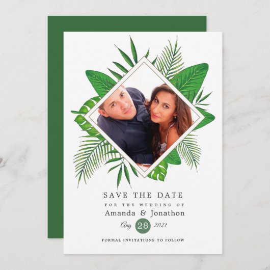 Watercolor Tropical Luau Aloha Wedding Foto Save The Date (Vorne/Hinten)