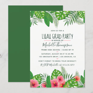 Watercolor tropical Luau Graduation Party Einladung