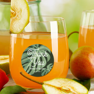 Watercolor Tropical Monstera Wedding danke Runder Aufkleber