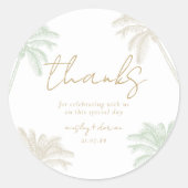 Watercolor Tropical Palm Boho Wedding Vielen Dank Runder Aufkleber (Vorderseite)