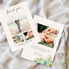 Watercolor Tropical Palm Destination Wedding Photo Dankeskarte