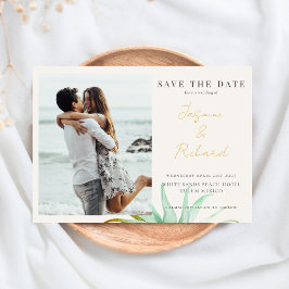 Watercolor Tropical Palm Destination Wedding Photo Save The Date
