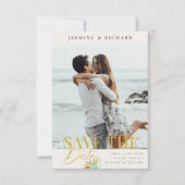 Watercolor Tropical Palm Destination Wedding Photo Save The Date (Vorderseite)