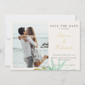 Watercolor Tropical Palm Destination Wedding Photo Save The Date (Vorderseite)