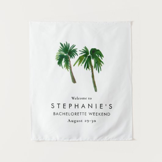 Watercolor Tropical Palm Trees  Bachelorette    Wandteppich (Vorderseite)