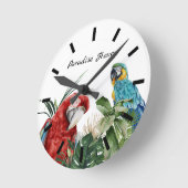 Watercolor Tropical Parrot Macaw Runde Wanduhr (Winkel)