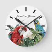Watercolor Tropical Parrot Macaw Runde Wanduhr (Vorderseite)