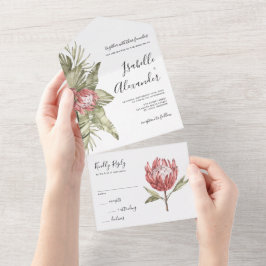 Watercolor Tropical Protea Wedding All In One Einladung