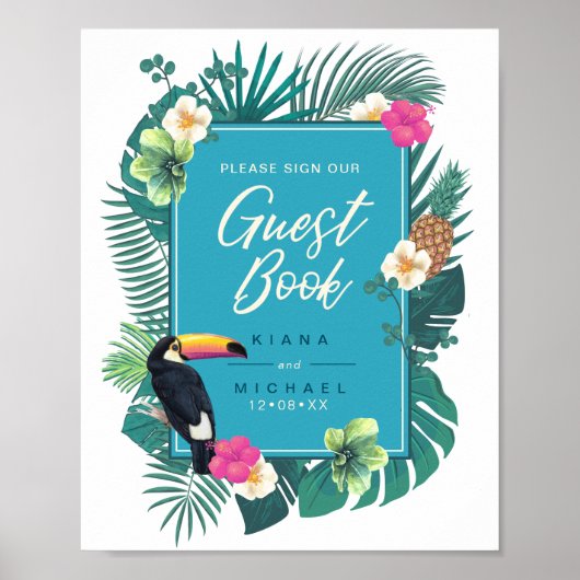Watercolor Tropical Sign Guest Book Aquamarin ID57 Poster (Vorne)
