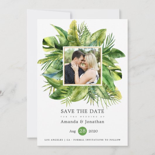 Watercolor Tropical Summer Beach Wedding Foto Save The Date (Vorderseite)