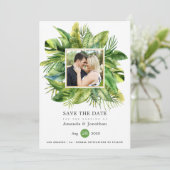Watercolor Tropical Summer Beach Wedding Foto Save The Date (Stehend Vorderseite)