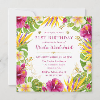 Watercolor Tropical Summer Blume geben den Geburts Einladung